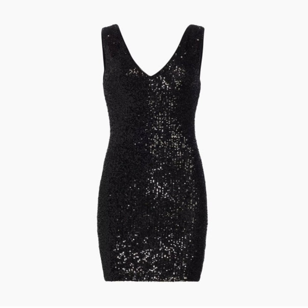 Aqua V-Neck Sleeveless Black Sequin Mini Dress
